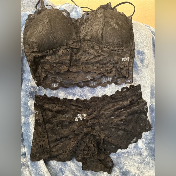Lingerie Set Black Lace Bralette Bra Matching Panties Waist Fit sexy pick size - Picture 1 of 10